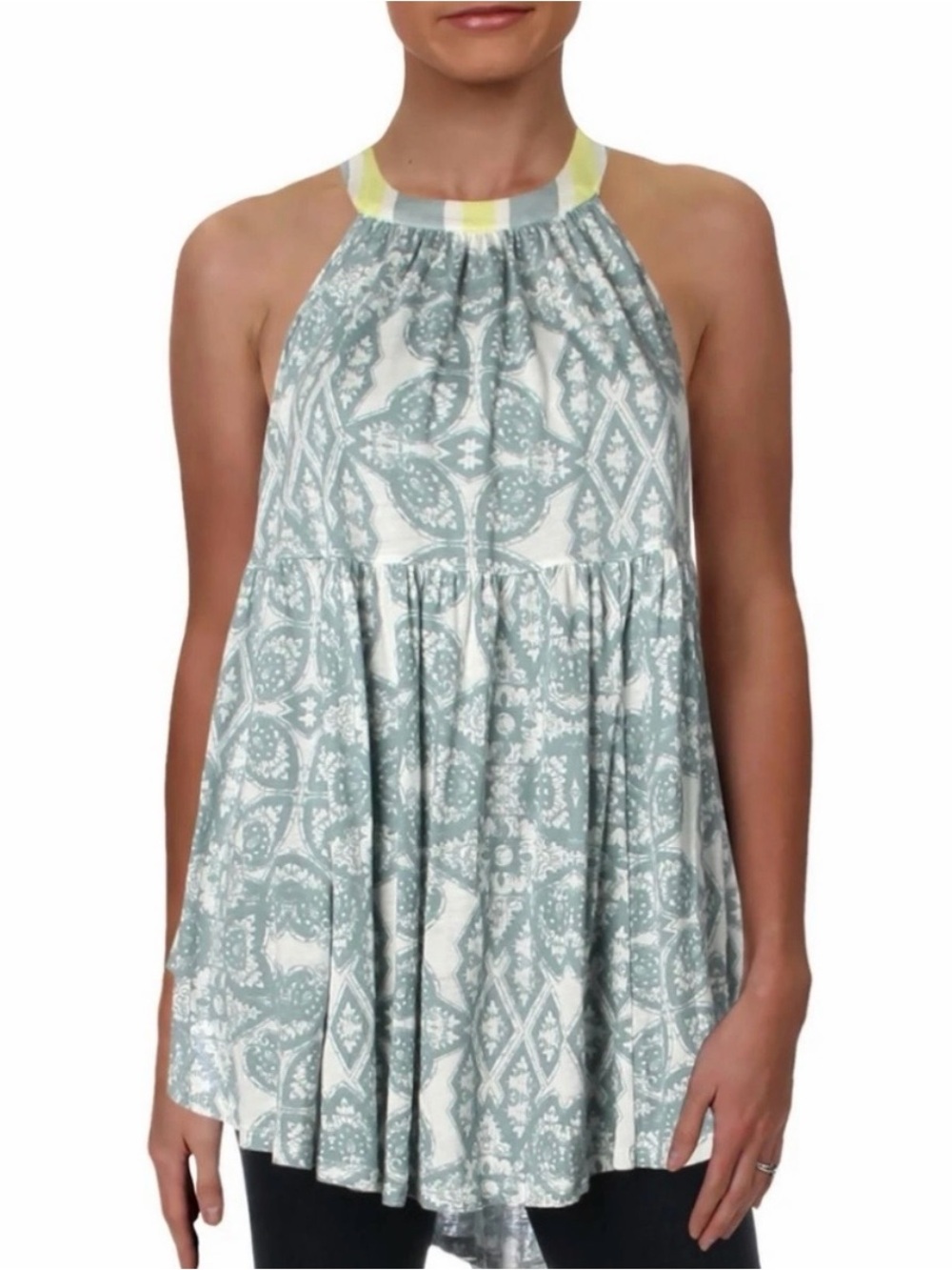 Free People Sage Green and White Halter Tunic